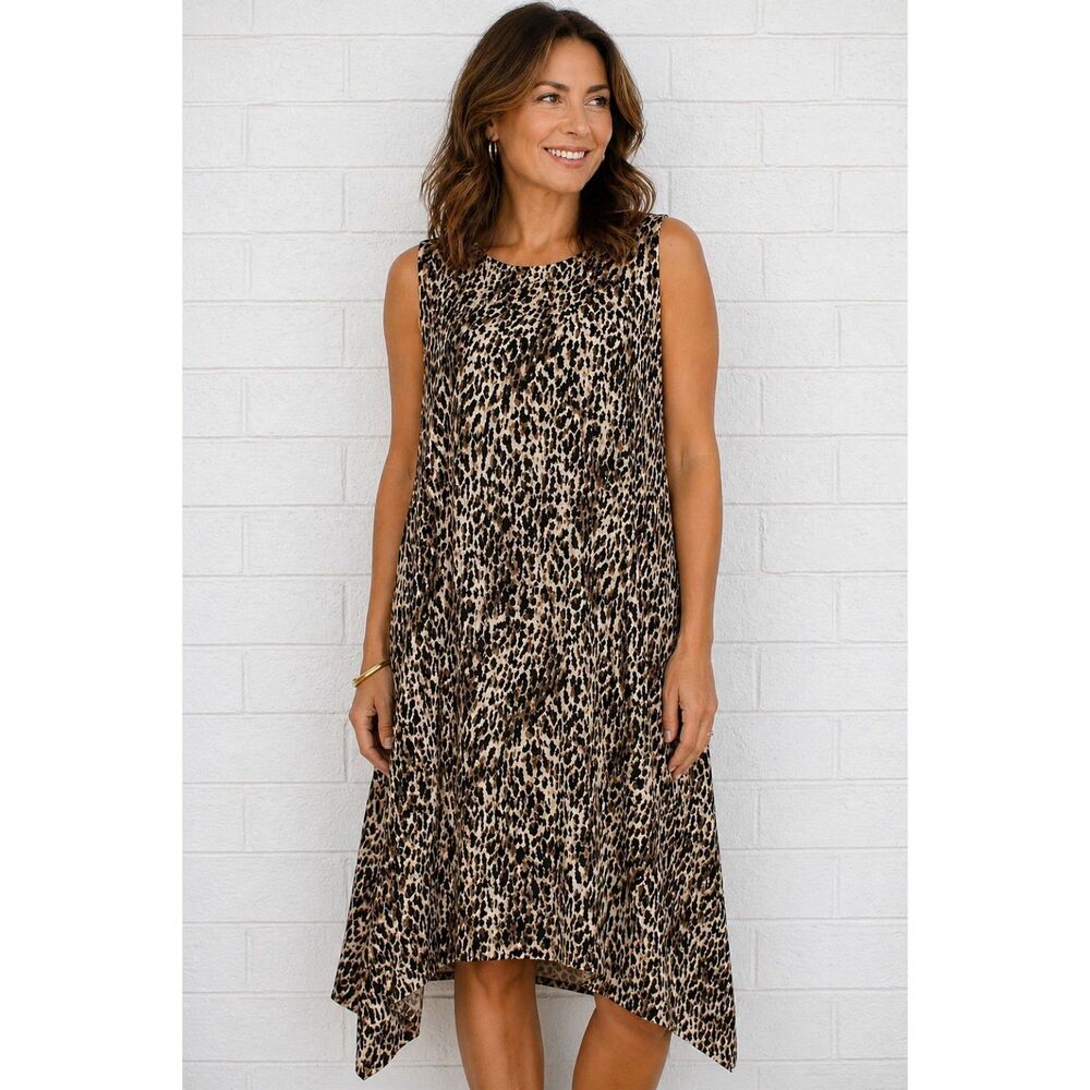 NWT Chico's 2 L 12 14 Animal Fusion Asymmetrical Hem A-line Stretch Jersey Dress